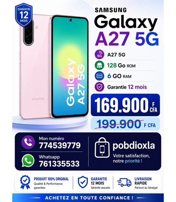 Samsung Galaxy • A27 5G • 128 Go ROM 6 GO RAM • Garantie 12 mois